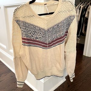 Free People Geo Party Sweater Small Cream Knit